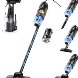 Corded Stick Vacuum Cleaner, 20Kpa Powerful Suction Stick Vacuum with 23Ft Cord, 6 in 1 Lightweight Vacuum Cleaner for Hard Floor Pet Hair, Black