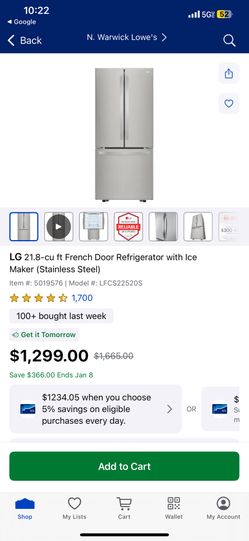30” Stainless Steel 22 Cu Ft LG French Door Refrigerator FOR SALE!!!