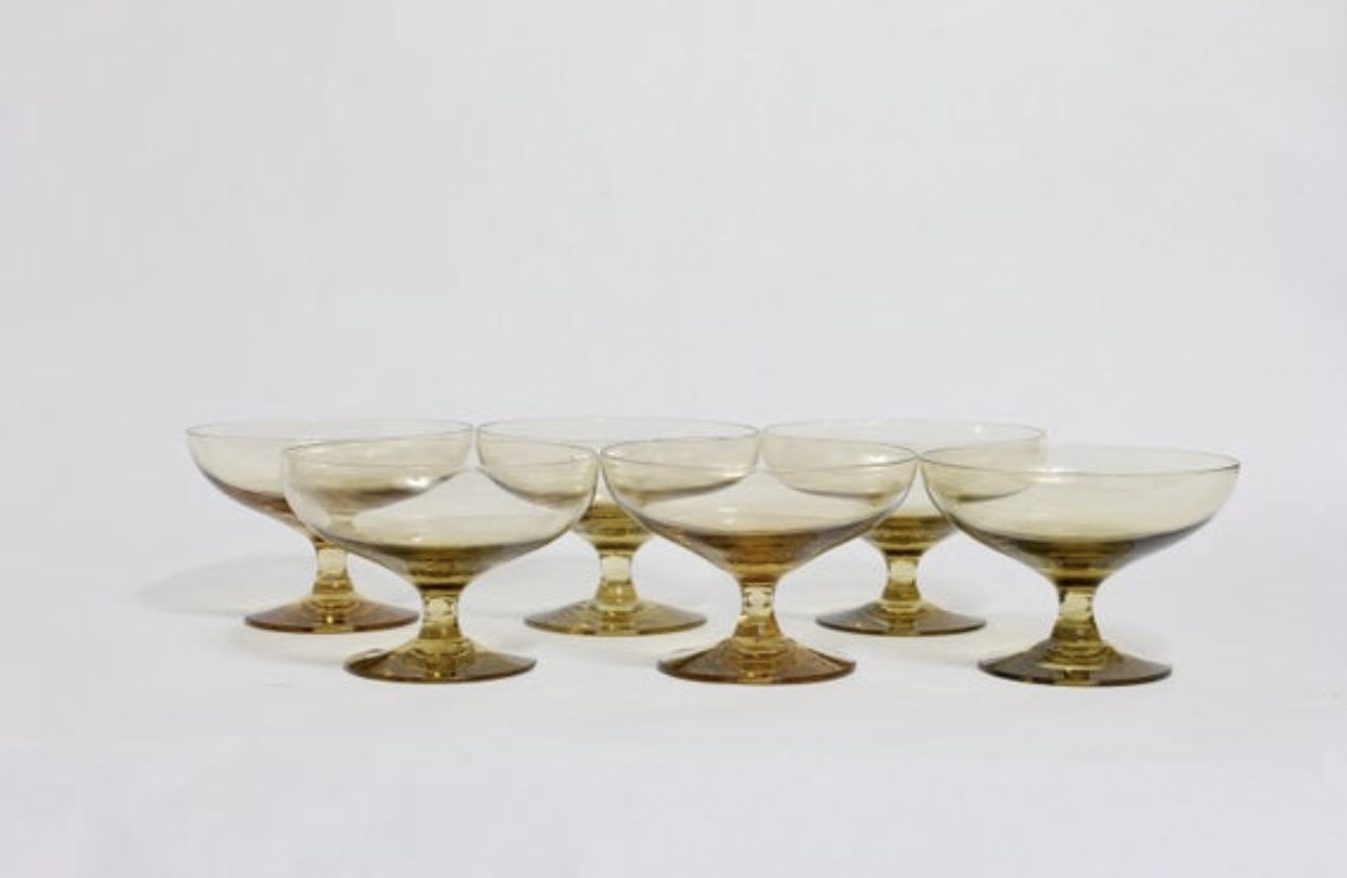 Champagne Glassware, Champagne Glasses, Vintage Glassware, Vintage, Yellow Glassware, Glasses, Vintage Yellow Glassware, Wine, Set of 6