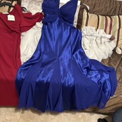 Two Stunning Beautiful long Dresses Both long-red Is New & Large- Blue Med Like New