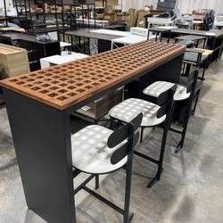 Homary 4-Pieces 70.9'' Teak Rectangle Hollow Bar Dining Table Set For Outdoor & Patio