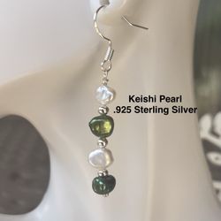 Keisha Genuine Pearl .925 Sterling Silver Earrings RARE