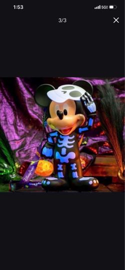Disney Parks Mickey Mouse Skeleton Popcorn Bucket Exclusive. Glows In The Dark and Pumpkin in hand lights up $60