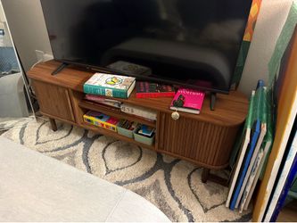 55” Mid Century Modern TV Stand w/ Cabinets | Walnut Finish | Like New
