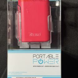 Reiko Portable Power 4,000 Mah Powerbank With Power Clip + Micro USB Cable