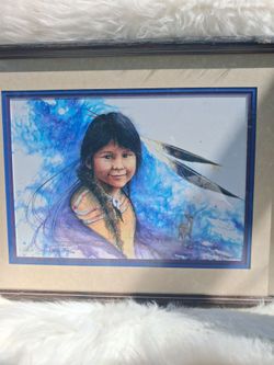 Framed Native American Girl Watercolor Print