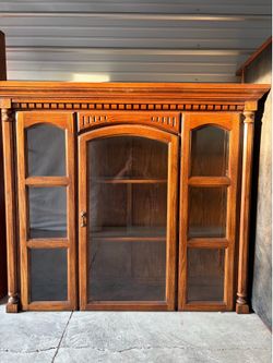Antique 2 piece wood china cabinet