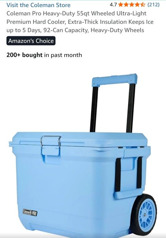 Coleman Pro Heavy-Duty 55qt Wheeled Ultra-Light Premium Hard Cooler