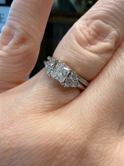 14K white gold natural diamonds engagement wedding ring set GIA certificate