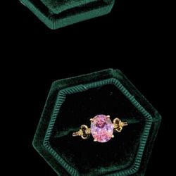 NEW 18K Rose Gold Plated Cushion Cut Oval Pink Starburst Simulated Diamond Ring