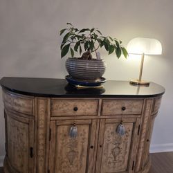 Vintage Hand-Painted Curved Buffet Console Cabinet