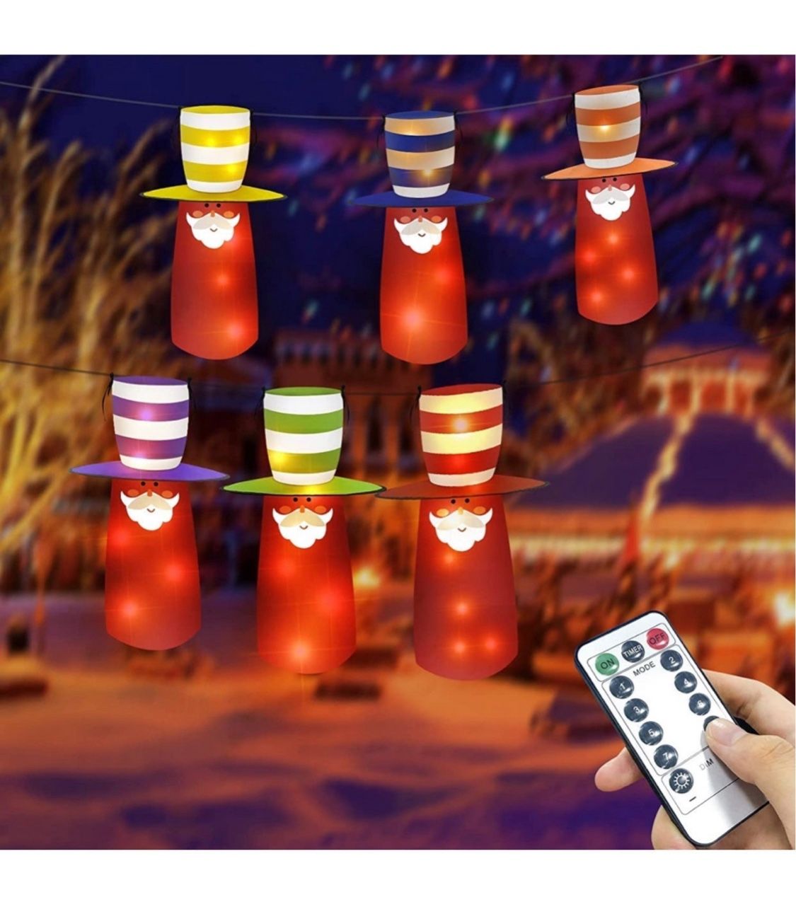 Christmas Decorations Outdoor and Indoor 6-Pack Hanging Lighted Santa Ornaments 16.4ft LED String