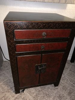 Nightstand Cabinet Drawers Table Chest Asian Vintage Ornate 