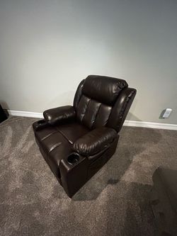 Dark Brown Leather Recliner Chair with Cup Holders