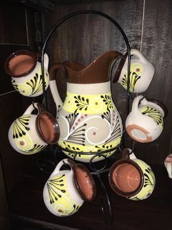 SPANISH STYLE CERAMIC CUP AND PITCHER SET