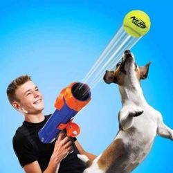 Nerf Dog 12in Blaster w/o Ball Clip 3 2in Squeak Tennis Balls - Opaque Blue/Orange/Gray and Orange a