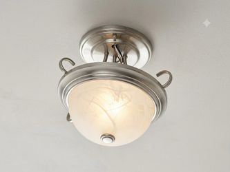 Brushed Nickel Semi-Flush Mount Ceiling Light with Frosted Alabaster Glass Dome