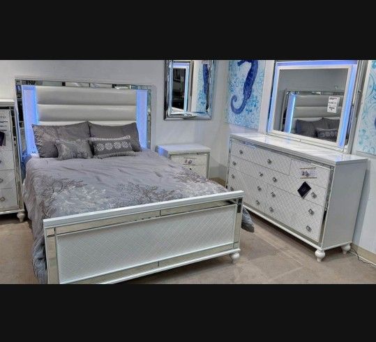 White Bedroom Set LED Lights New Finance Available