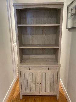 Gray wood bookshelf/ hutch