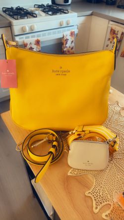 Kate Spade Yellow Leather Shoulder Bag with Cream Coin Pouch