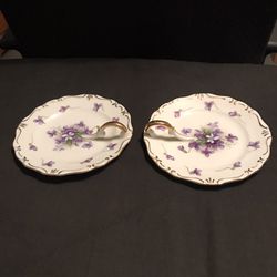 2 Vintage Rossetti Spring Violets Lemon Dishes Hand Painted Occupied Japan