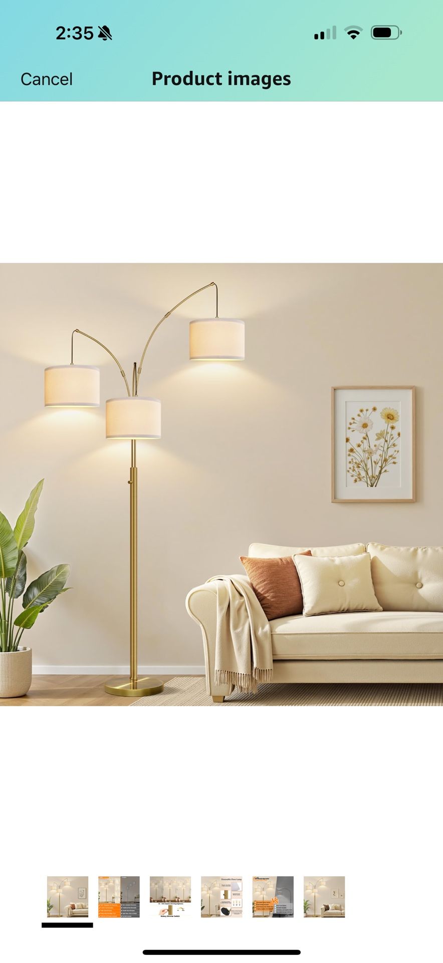 Nintiue Dimmable Floor Lamp - 3 Lights Brass Arc Floor Lamps for Living Room, 1000LM Modern Tall Standing Lamp with Linen Shades, Mid Century Tree Flo