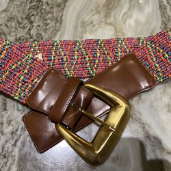 The Limited Oversized Multi Colored Weave Gold Buckle Belt
