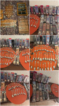 178 souvenir spoons and 5 racks