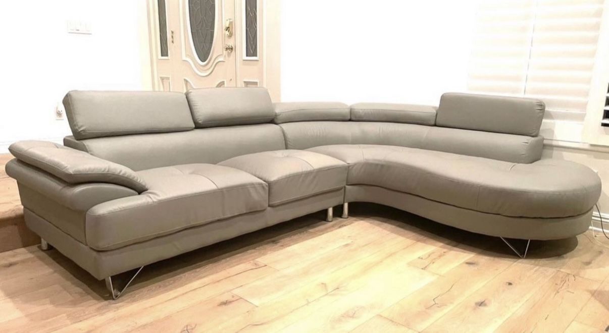 Leather Modern Couch, Gray, Like New