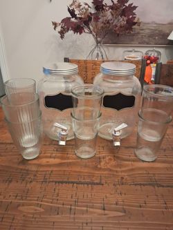 2 Glass Drink Dispensers & 7 glasses