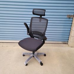 Adjustable High-Back Office Chair with Flip-Up Arms and Headrest, Contoured Mesh Seat - Black, 25.5"D x 26.25"W x 49.25"H 