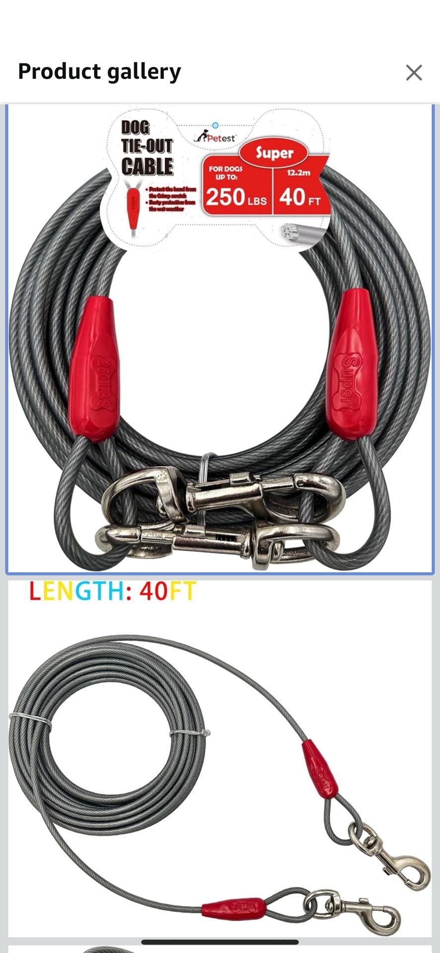 Petest 40ft Heavy-Duty Dog Tie-Out Cable – 250lb Strength, Steel Wire Leash for Large Dogs