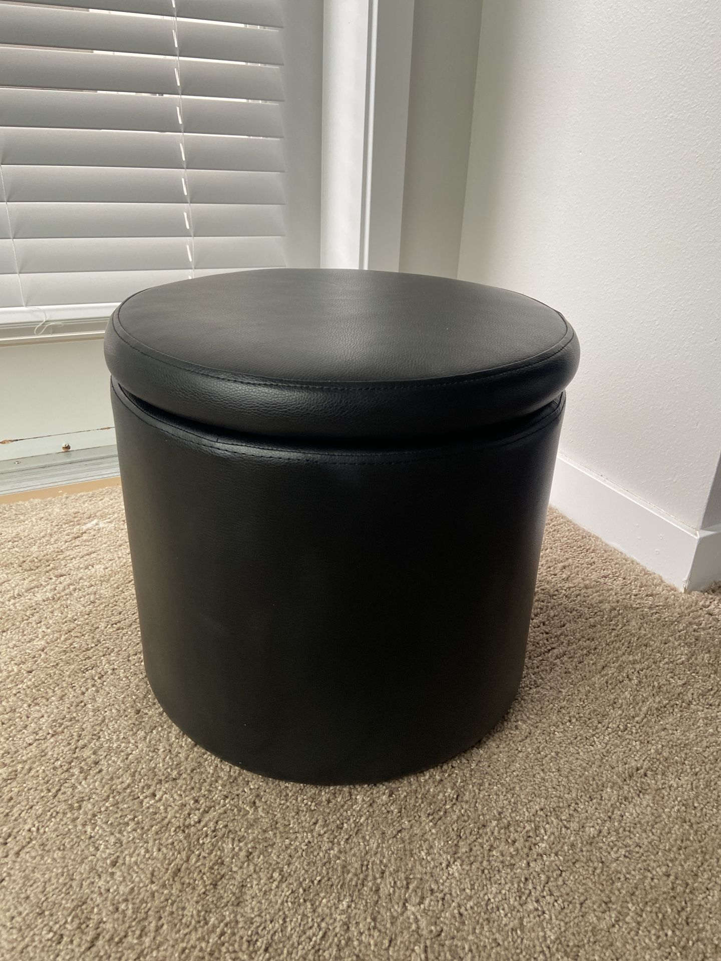 Black Faux Leather Storage Ottoman