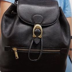 COACH Authentic Coach Evie Backpack 68380, Black Pebbled Leather, Front Zip Pocket