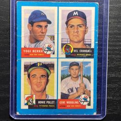 1982 Bazooka Topps Quadracard 4 Of 22 Yogi Berra #104 Del Crandal #197, Howie Pollet #83, Gene Woodling #264