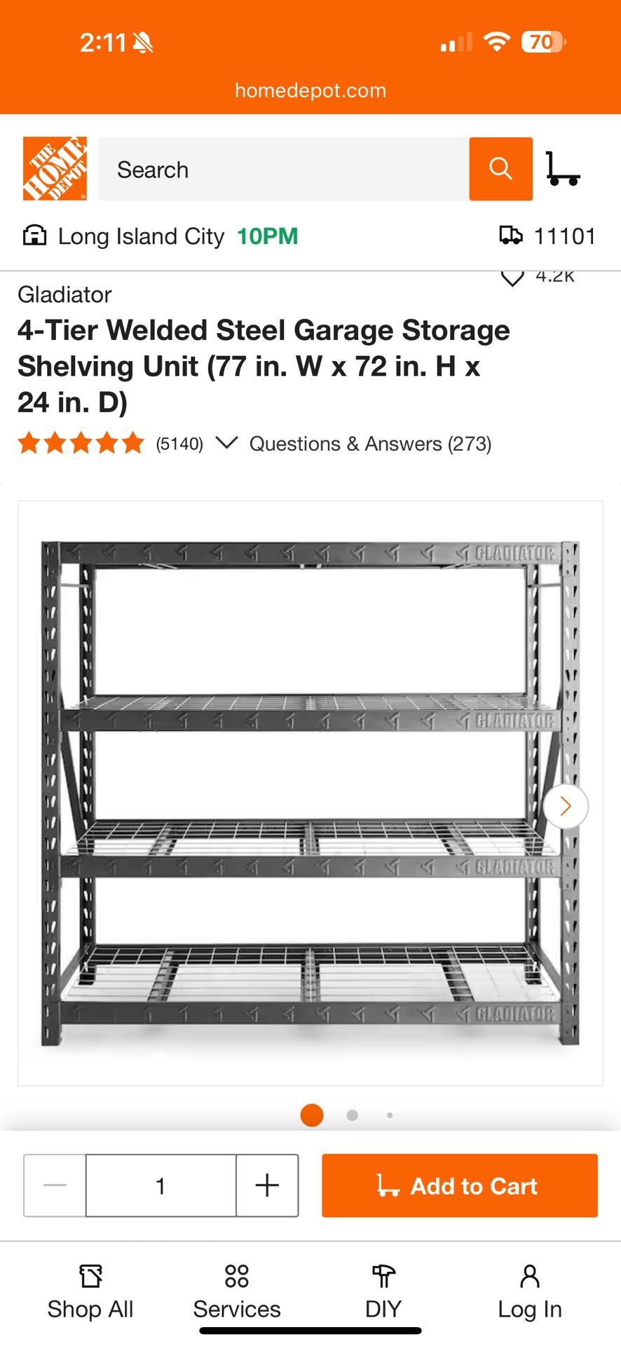 Gladiator 4-Tier Welded Steel Garage Storage Shelving Unit (77 in. W x 72 in. H x 24 in. D)