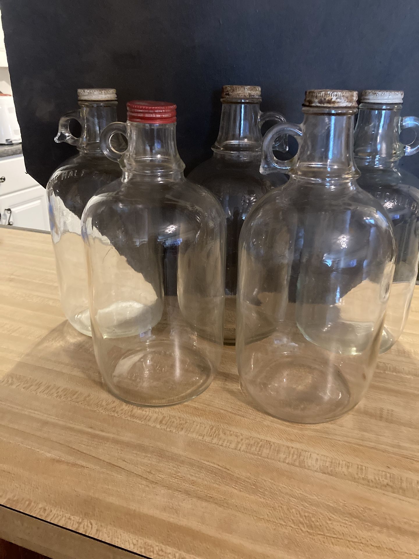 5 Antique Half Gallon Jars