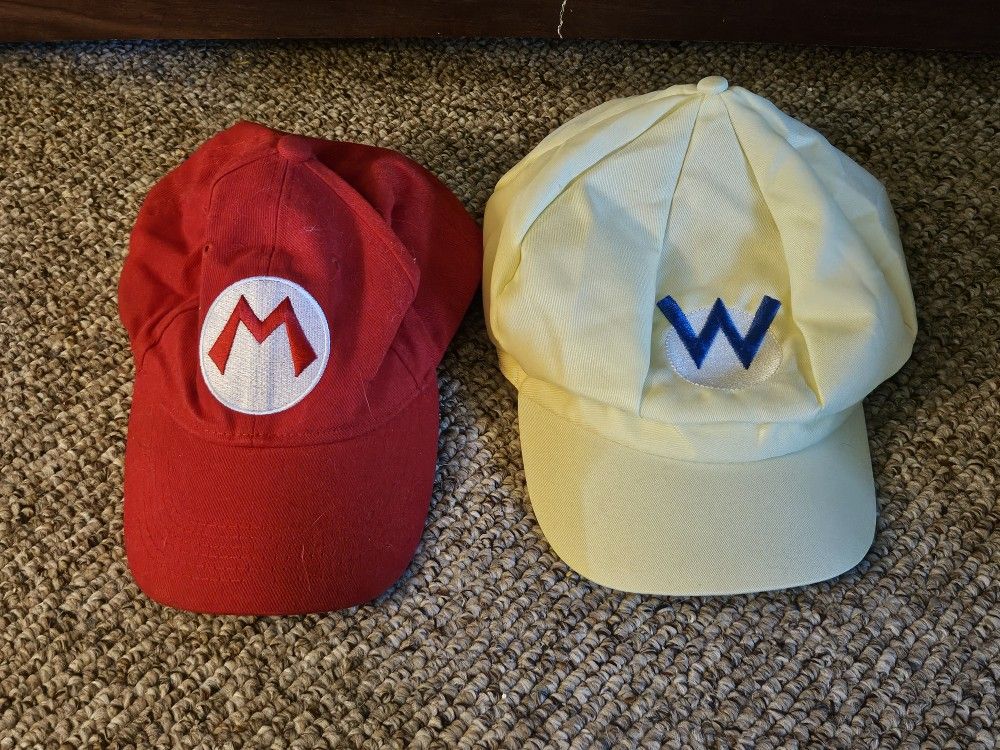 Youth Size Mario Hat And Wario Hat