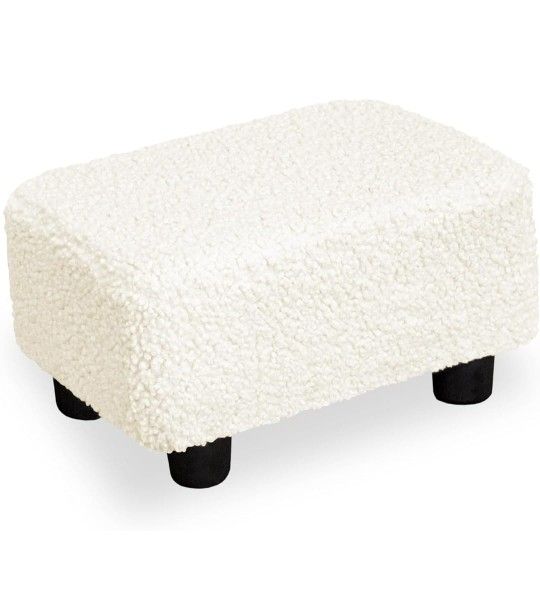 Small Foot Stool Ottoman Footstool with Legs Under Desk Footrest for Living Room Bedroom and Office, Soft Ivory White