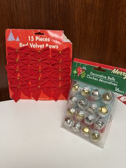 Red Velvet Bows and Decorative jingle Bells set