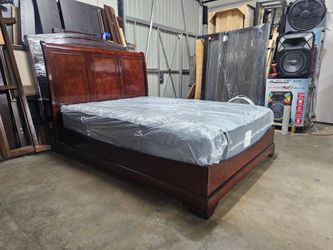 Cherry Wood Sleigh Bed Frame with Mattress