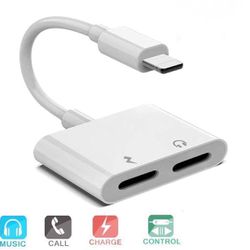 iPhone Adapter, Dual Lightning Audio + Charger Adapter Dongle Cable Splitter Compatible with iPhone 14/14 Pro Max/13/12/11/SE/X/XR/XS/8/7/6 Support Ca