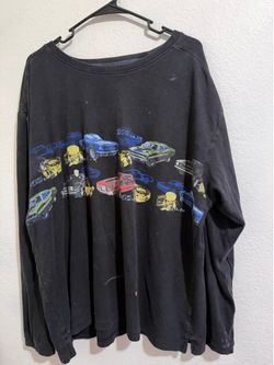 VINTAGE MENS CARS SKETCH BLACK LONG SLEEVE SIZE 2 XL