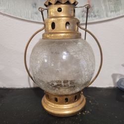 Vintage Brass Crackle-Glass Lantern – Decorative Piece