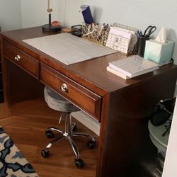 Teen Brown Cherry Wood Desk with 2 velvet lined drawers