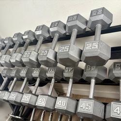 Set Of Cast Iron Hex Dumbbells 5s To 45s  Total : 450 lbs (NO RACK INCLUDED)