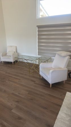 Glass Top Gold Coffee Table and two chairs