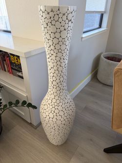 Tall White Mosaic Floor Vase