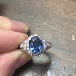 14k White Gold Gia Certified Sapphire & Diamond Ring Size 6.25