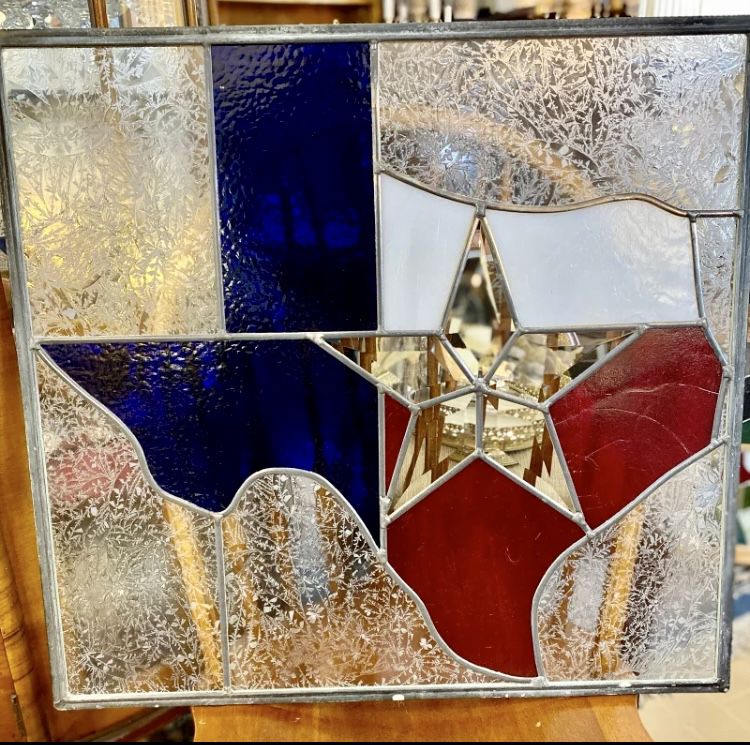 Rare Vintage Texas Flag Stained Glass Hanging Window Panel Suncatcher Lone Star State